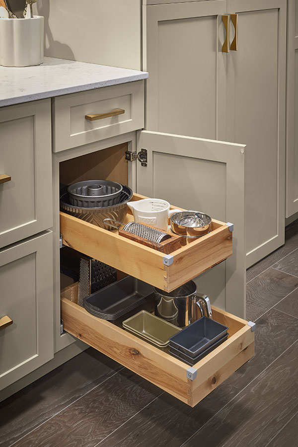 Base Cabinet with Roll Trays - Kemper Cabinetry