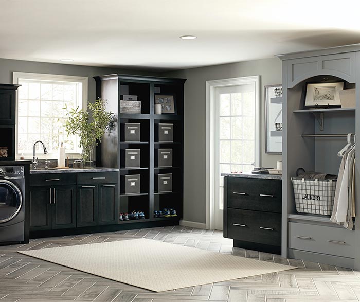 Cotter dark grey laundry cabinets in Storm finish
