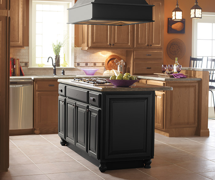 Light Oak Cabinets Black Kitchen Island Kemper