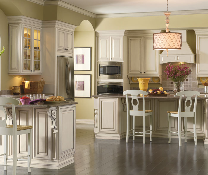 Cream cabinets with glaze by Kemper Cabinetry
