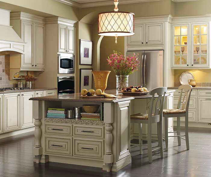 Cream cabinets with glaze by Kemper Cabinetry