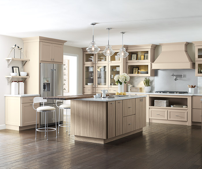 Transitional Kitchen with Beige Cabinets Kemper Cabinetry