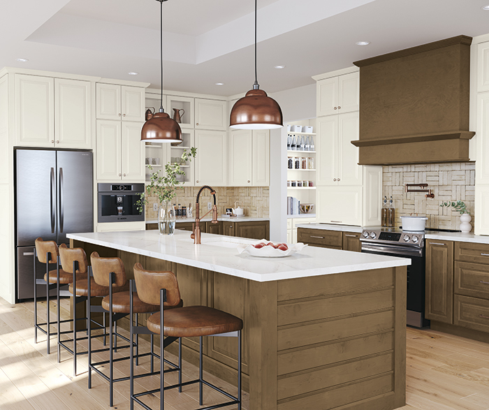 Stained and Painted Cabinets in Transitional Kitchen