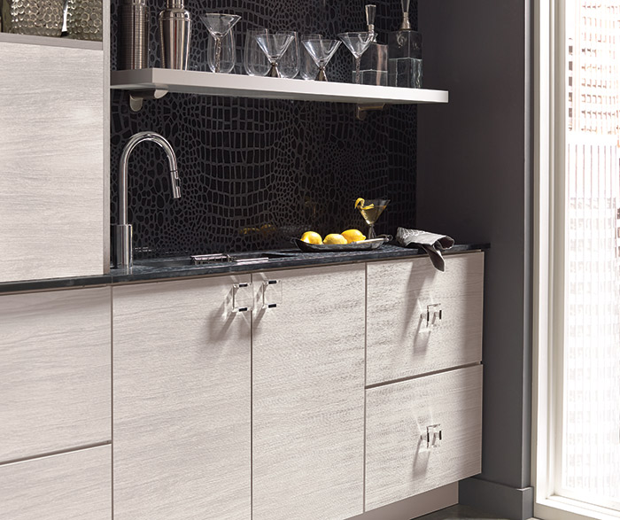 Troxel contemporary wet bar cabinets in Arctic laminate