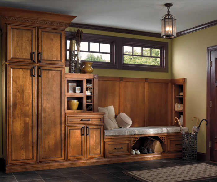 Rustic entry way cabinets by Kemper Cabinetry