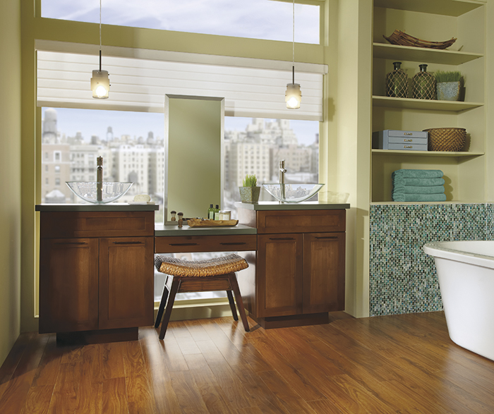 Whitman shaker style double vanity cabinet in alder brierwood