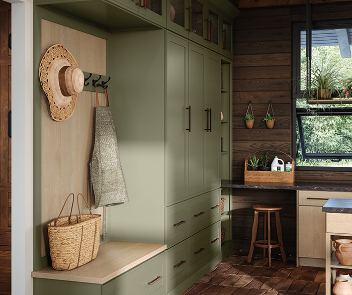 Mudroom Green and Quartersawn White Oak