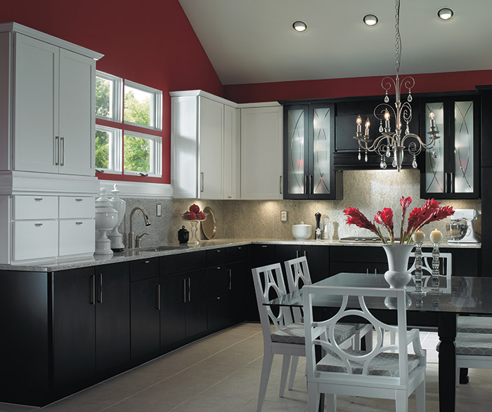 Caprice and Whitman black and white kitchen cabinets