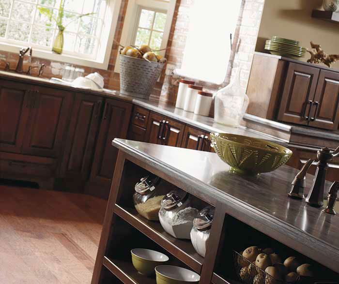 Dark Cherry kitchen cabinets by Kemper Cabinetry