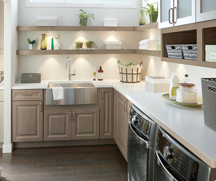 Hardin laundry room storage cabinets in Maple Seal